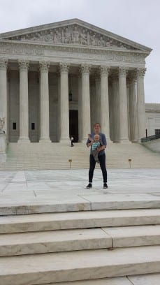 Piper and son on steps