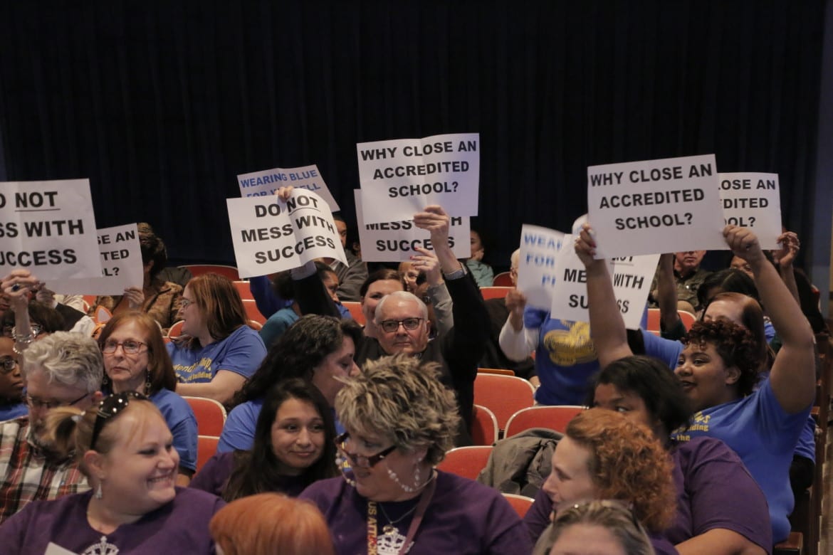 Wendell Phillips supporters at school board meeting