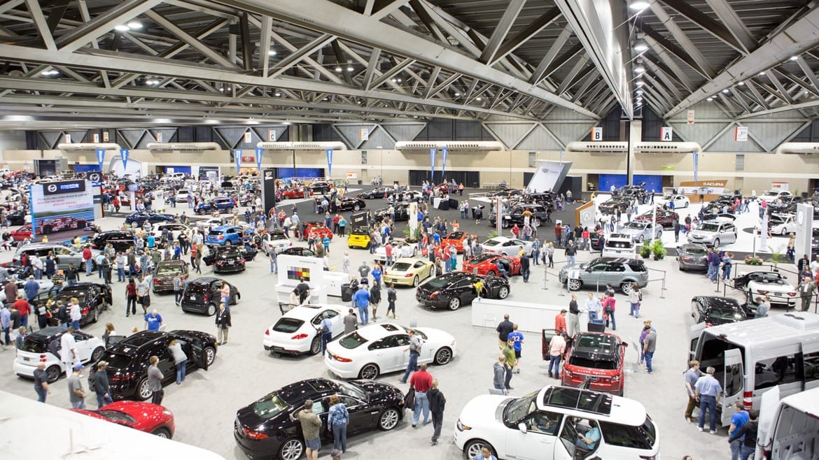 Cars in showroom for auto show