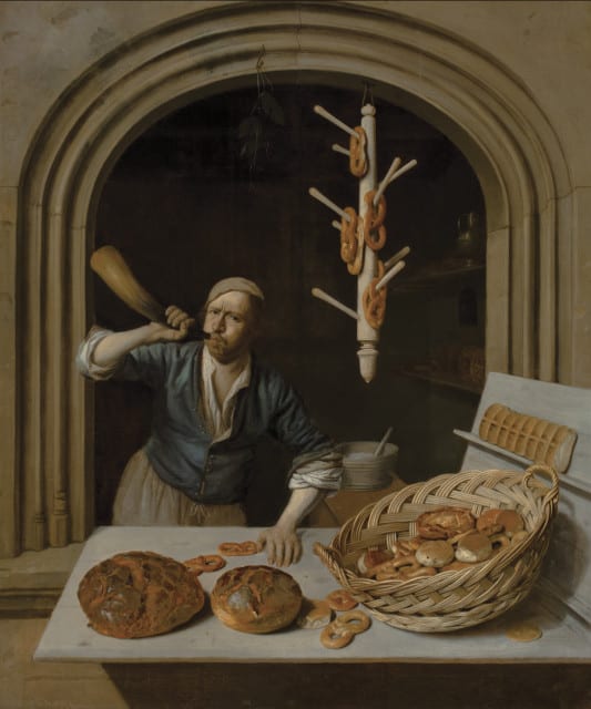 A painting by Job Adriaensz. Berckheyde, Dutch (1630–1693). The Baker, about 1681. Oil on canvas