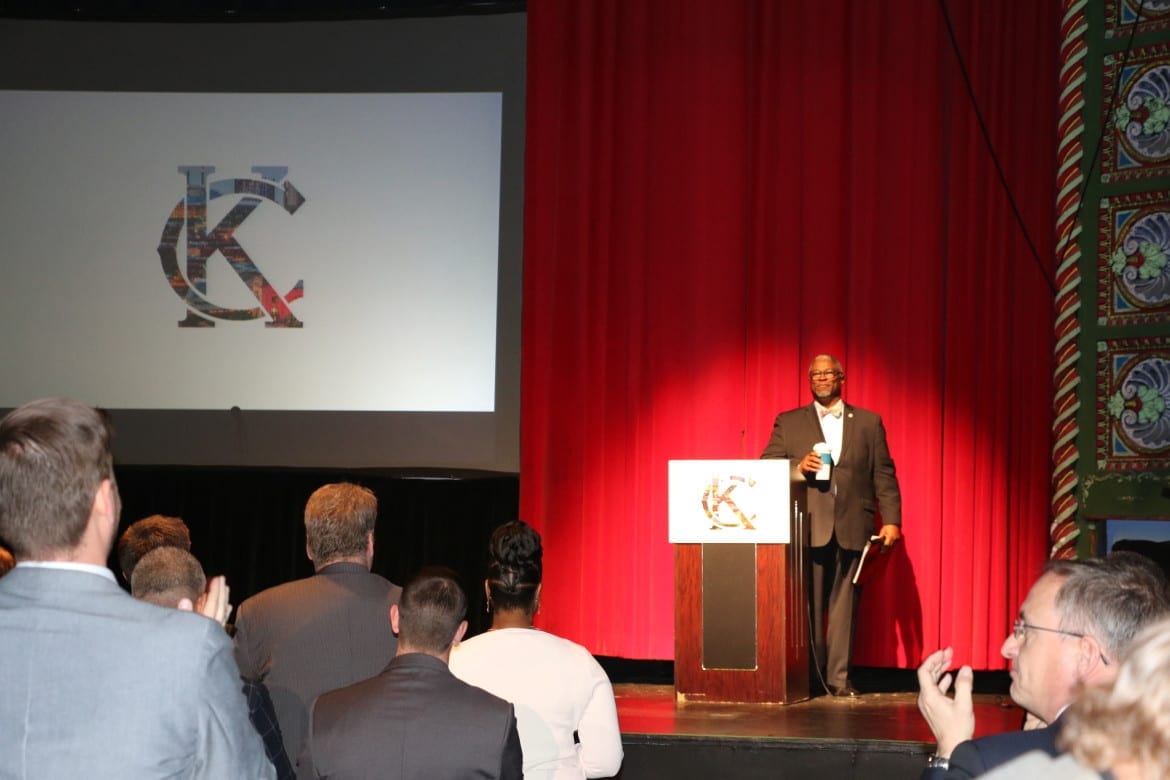 Mayor Sly James receives a standing ovation for his State of the City address Tuesday at the Uptown Theater. (Photo: Daniel Boothe | Flatland)
