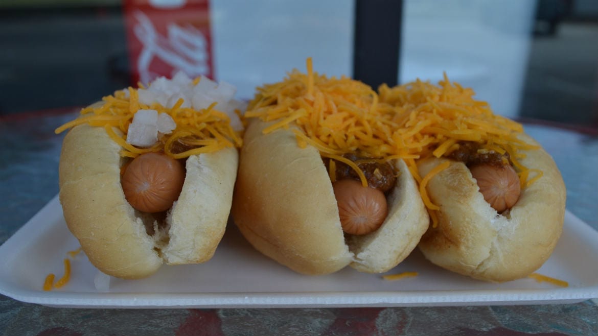 A trio of Coney dogs.