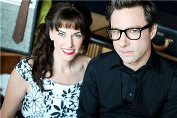 A female and male musician