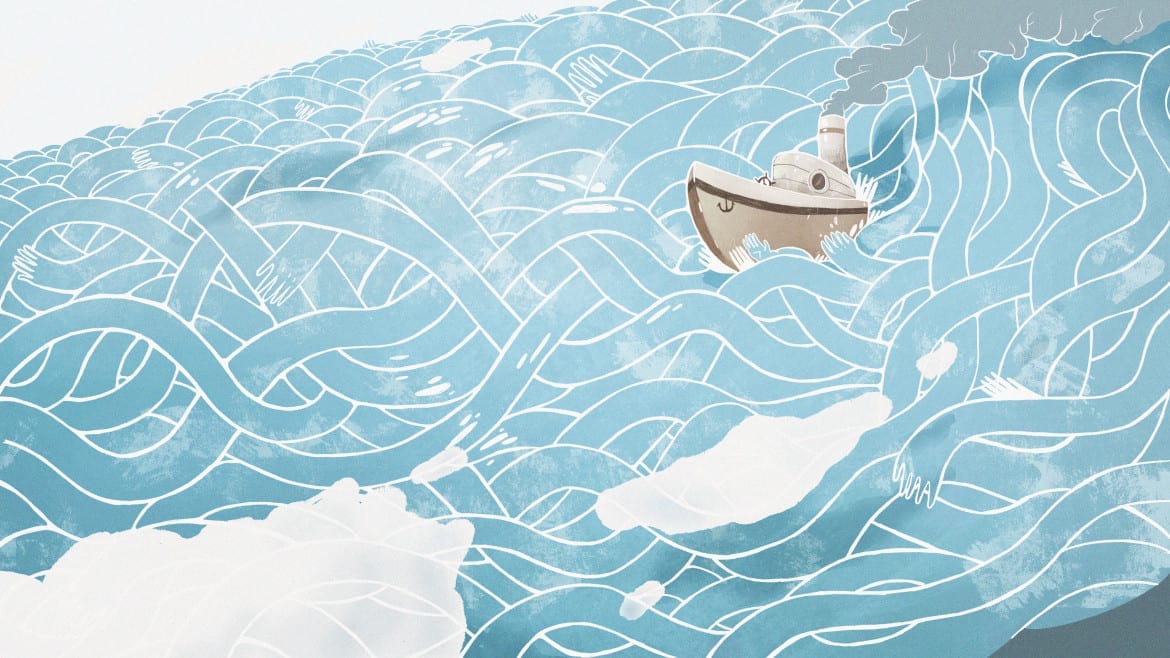 Illustration of a lonely boat on the Missouri river