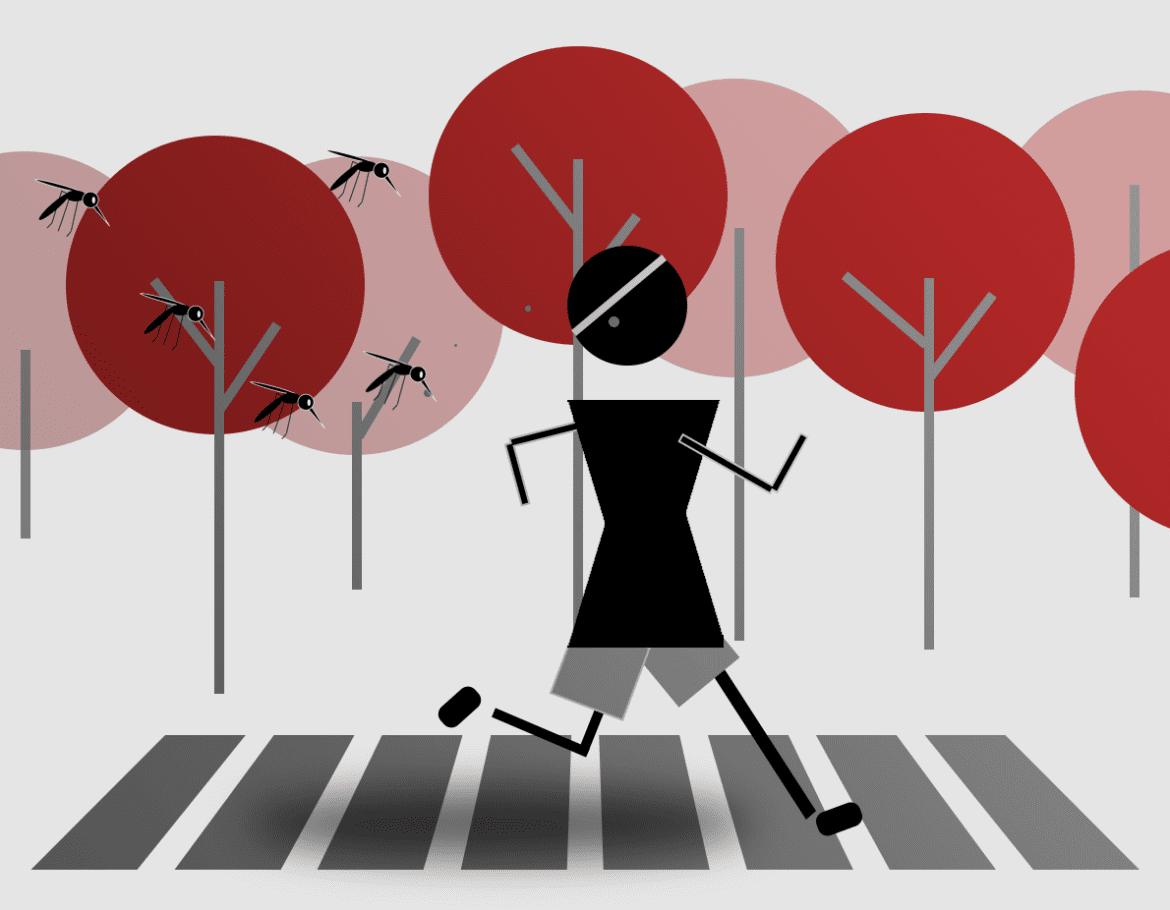 A woman running from mosquitos