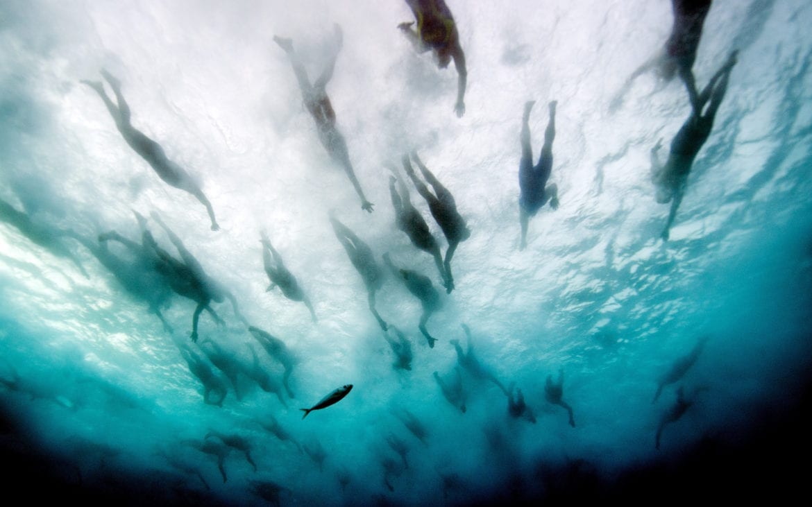 the start of the swimming portion of a triathalon