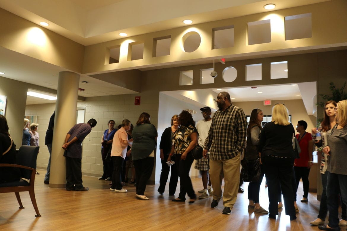 visitors in lobby of crisis center