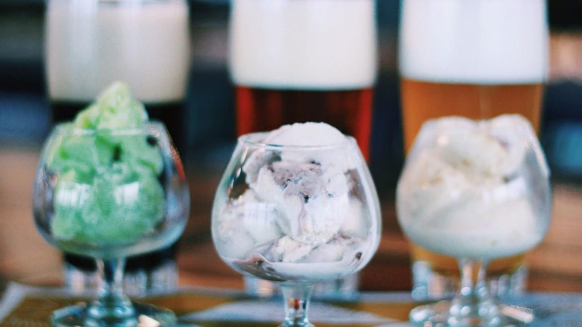ice cream in beer snifters