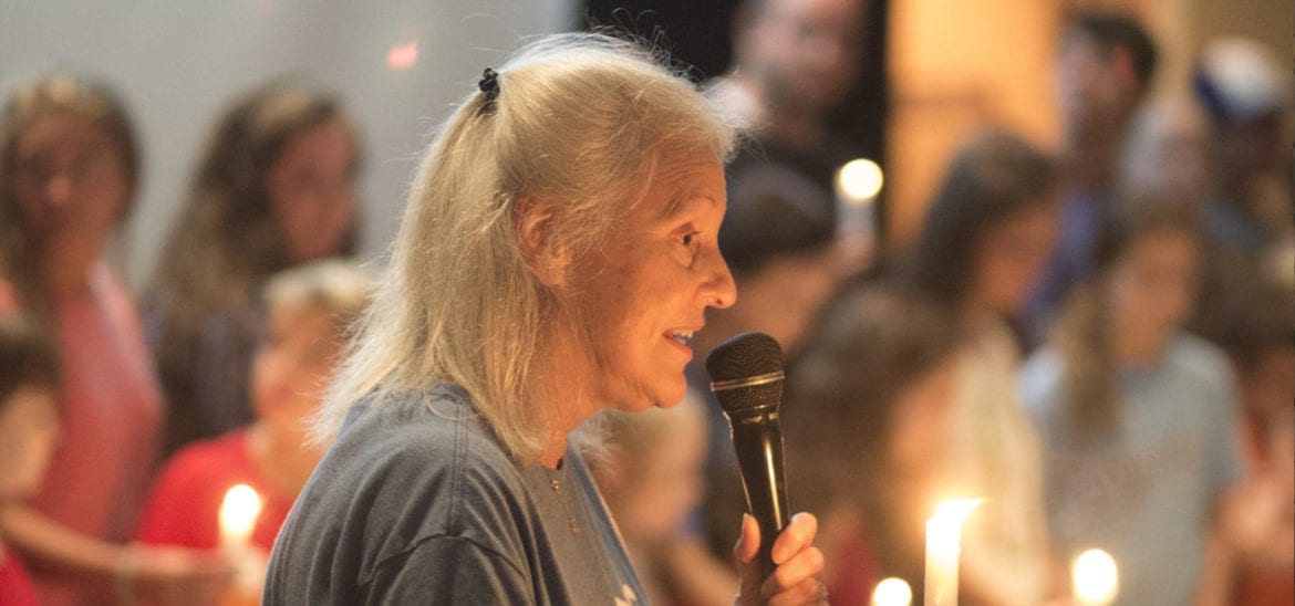 Jill Maidhoff speaking at vigil