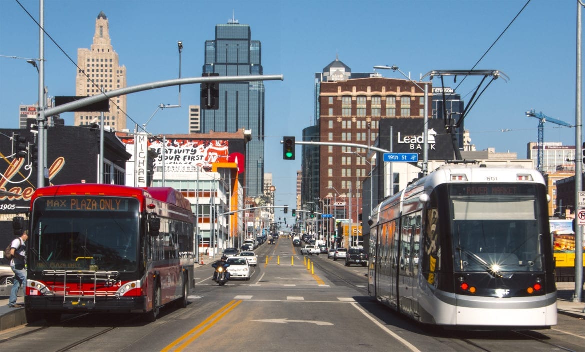 A bus and a streetcar.