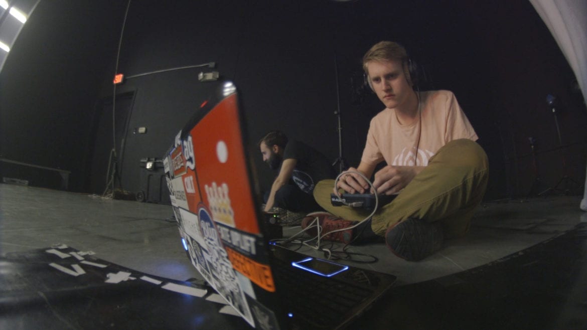 a musician with a sound machine