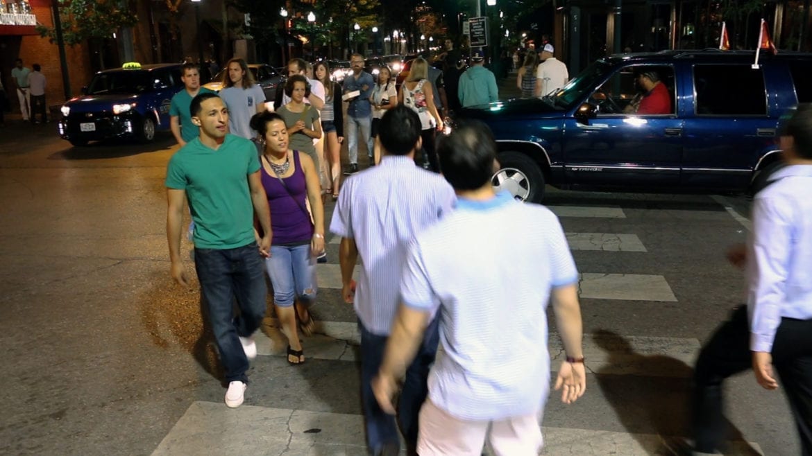 People out at night in Westport