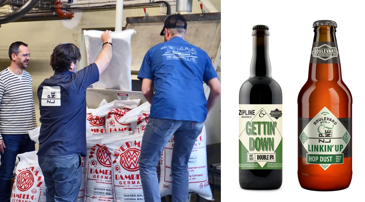 Boulevard brewmaster Steven Pauwels (left) and Zipline co-founders Tom Wilmoth and Marcus Powers