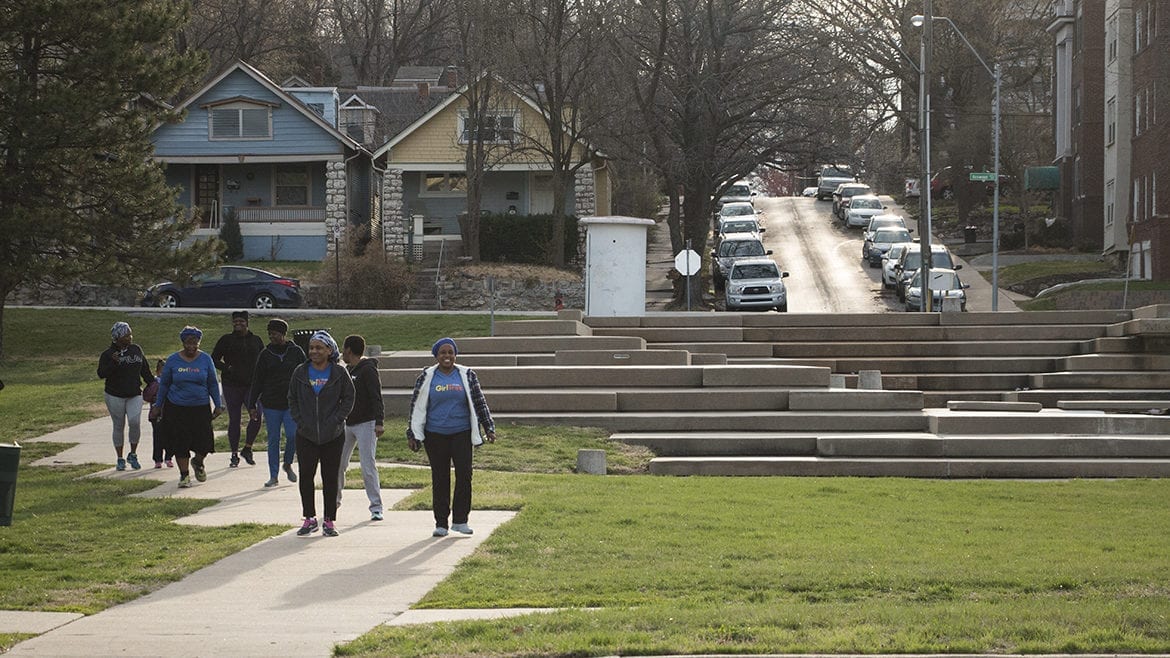 GrilTrek participants walk thru Gillham Park