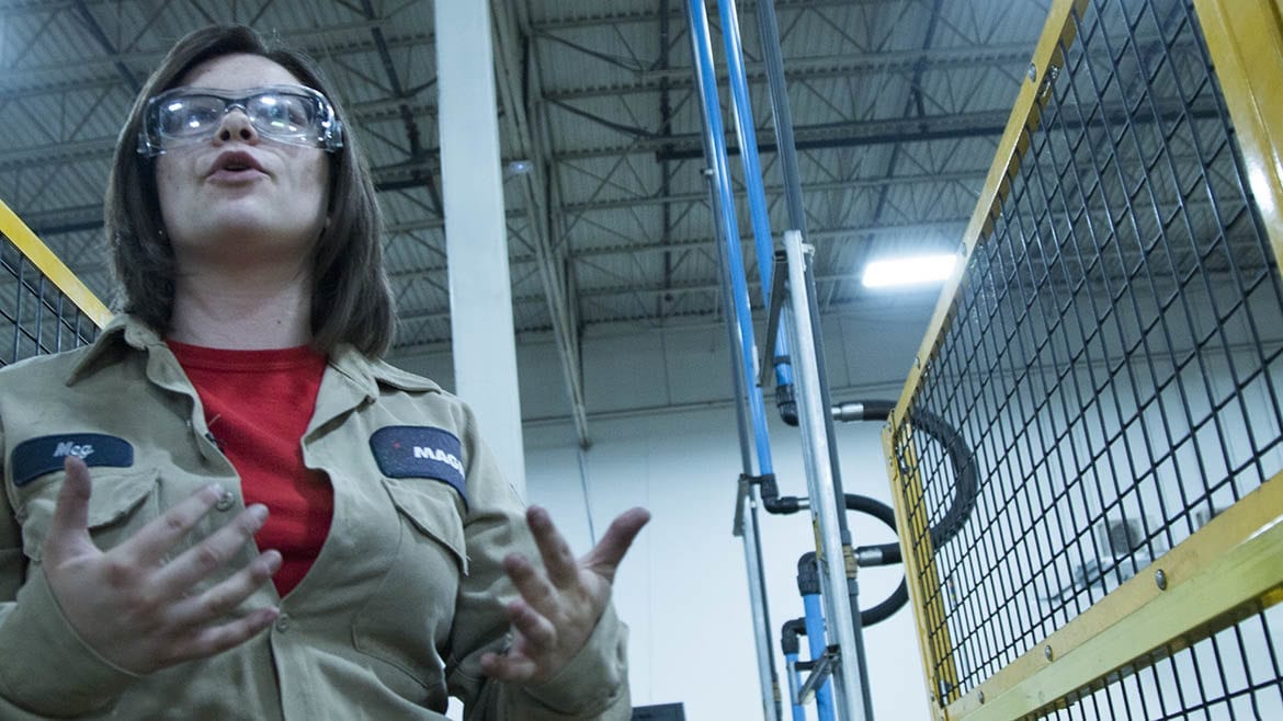 Meg Reinhardt in the plant