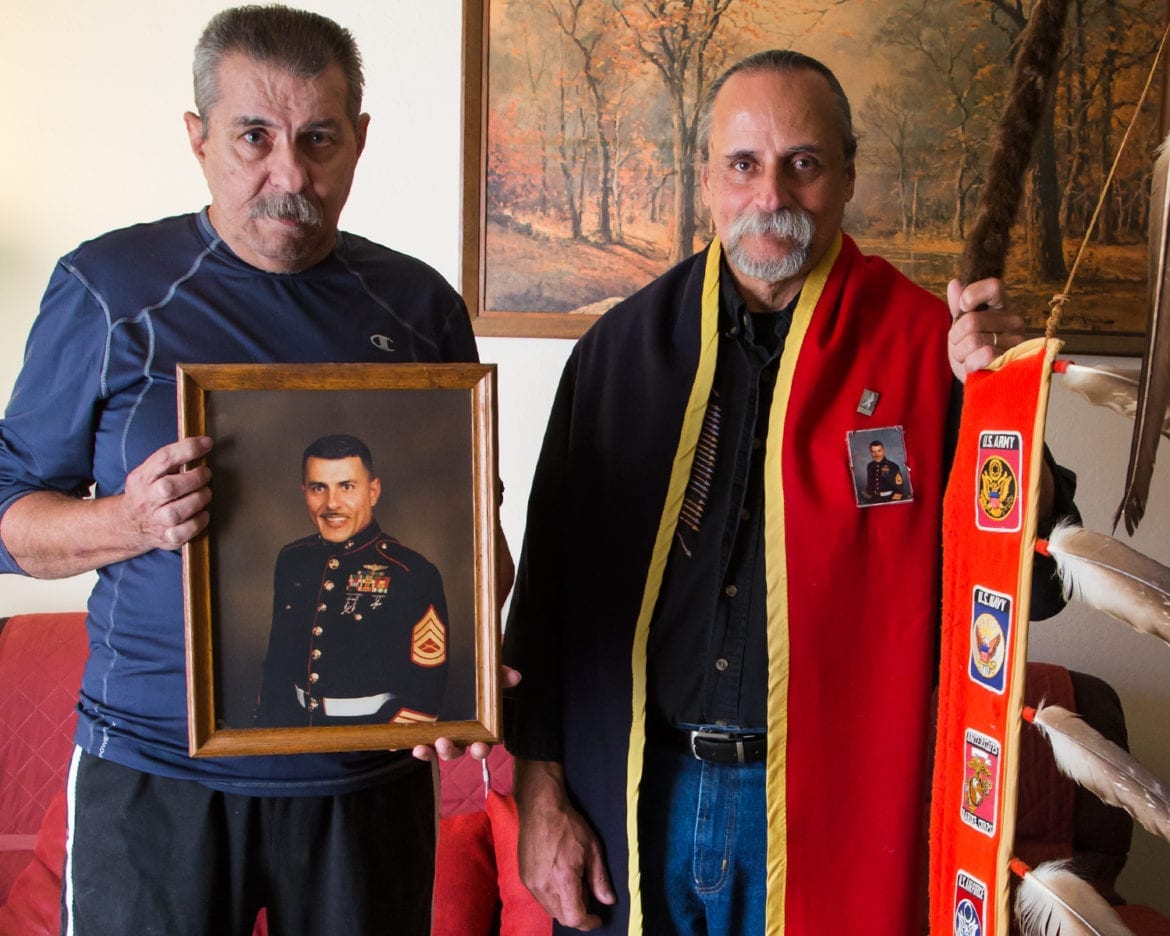 James and Norman Johnson with military and native american clothes