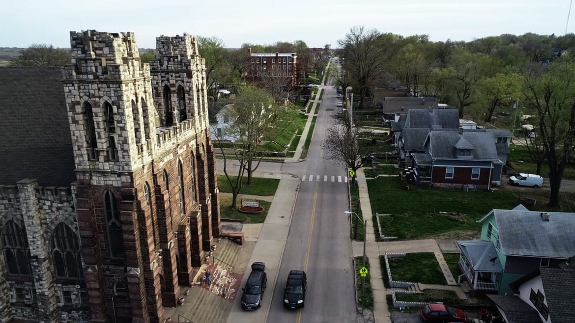 An aerial view of the neighborhood