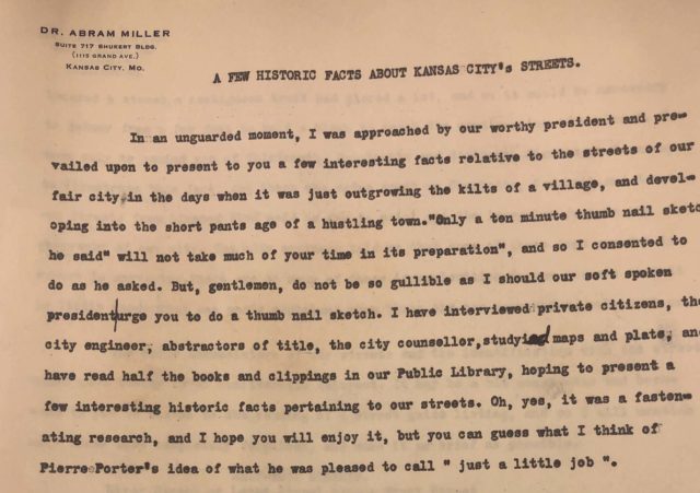 Historical facts about Kansas City's streets written by Dr. Abram Miller.