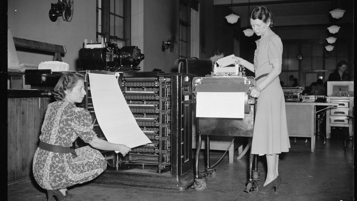 Historical photo of census workers