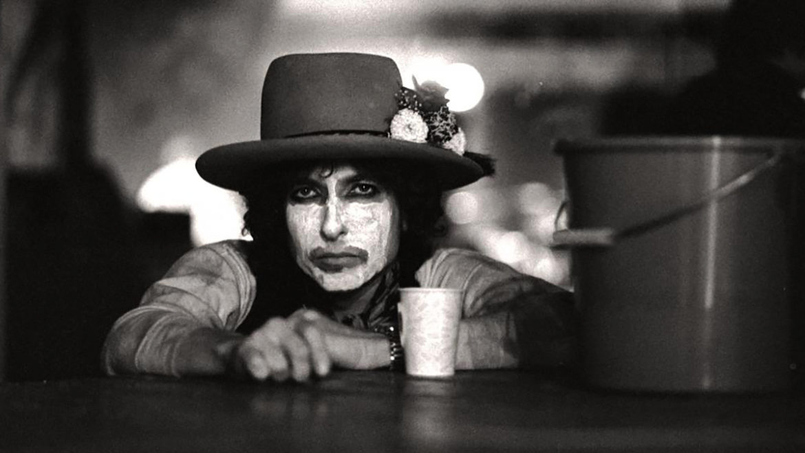 Bob Dylan during the Rolling Thunder Revue tour of 1975.