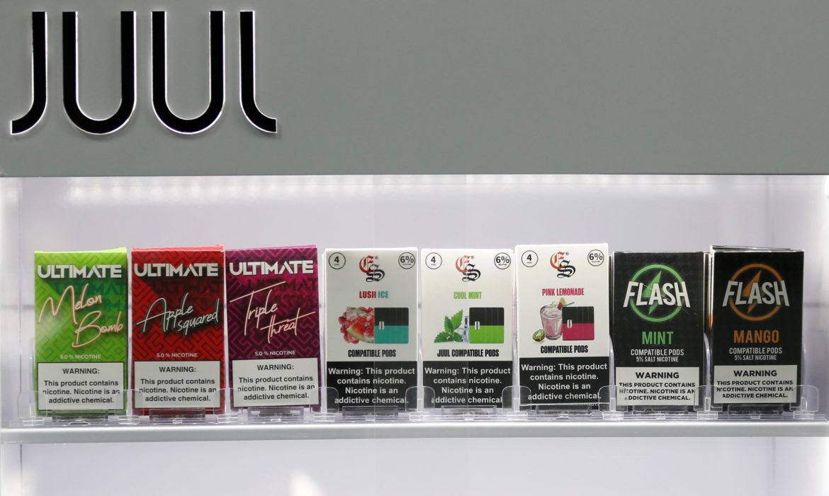 Picture of flavored JUUL e-cigarette products.