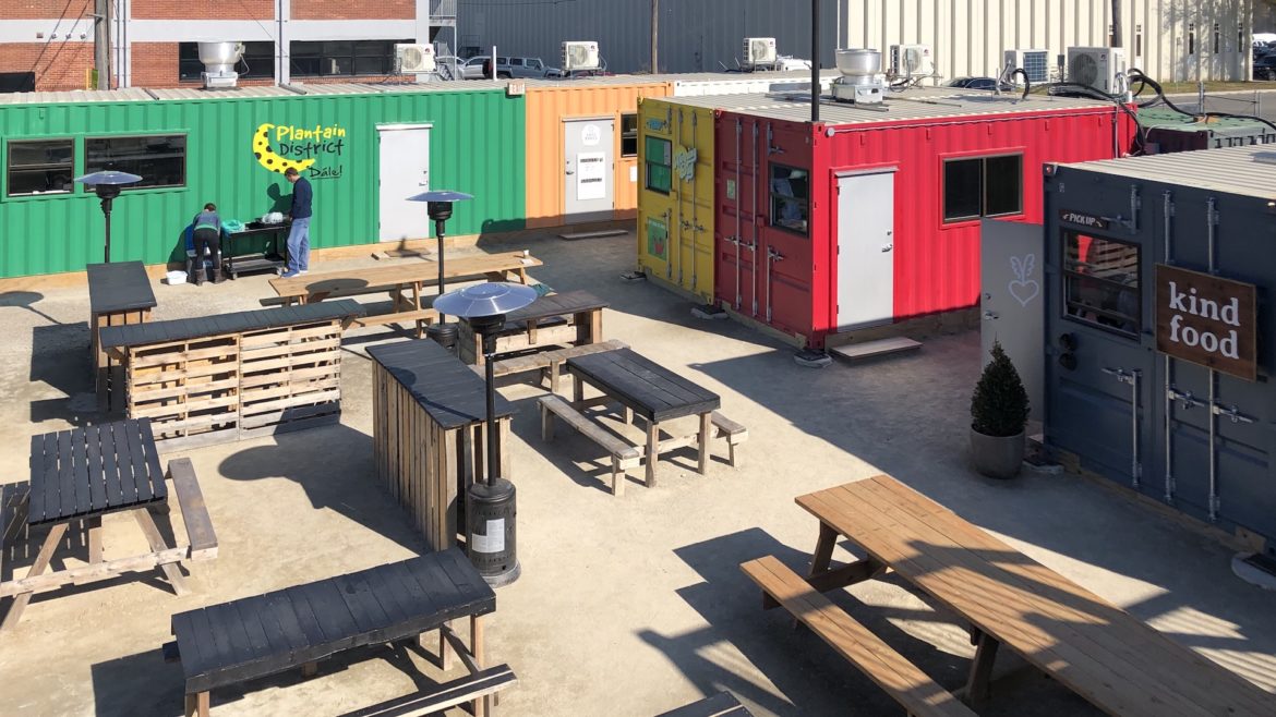 The Iron District's courtyard from above.