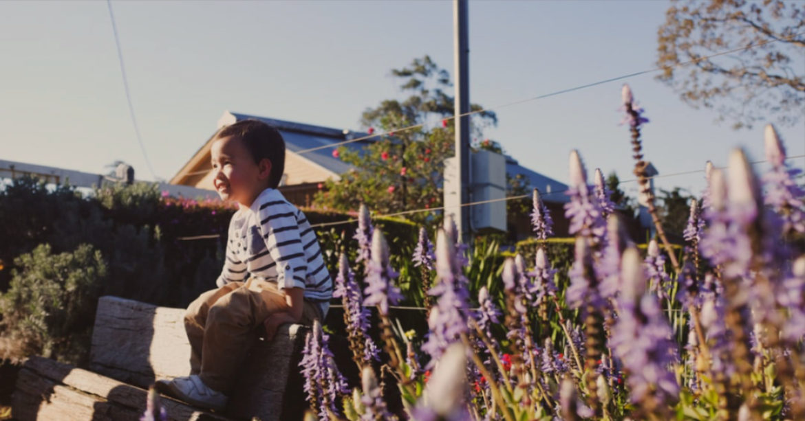 Smiling child on a farm
