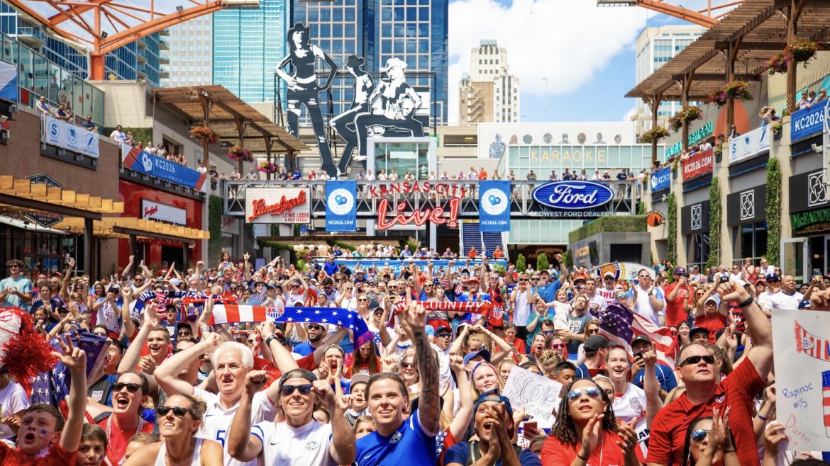 A large crowd at Power and Light watched USA vs. England.