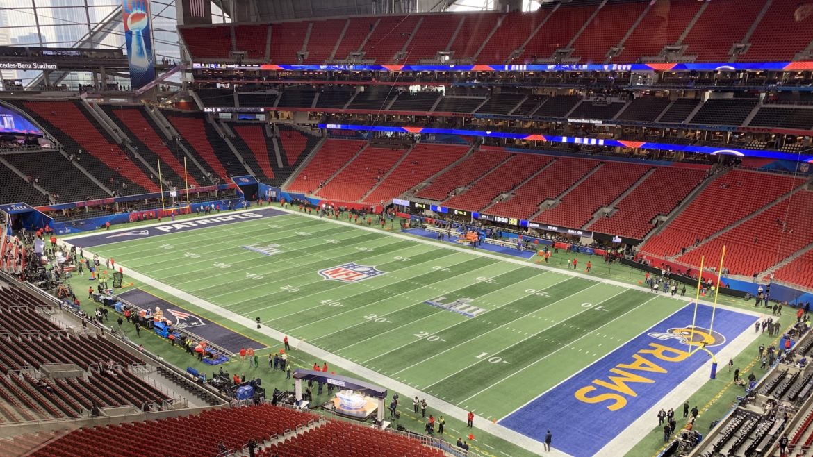 Mercedes-Benz AStadium in Atlanta from the press box before the game.
