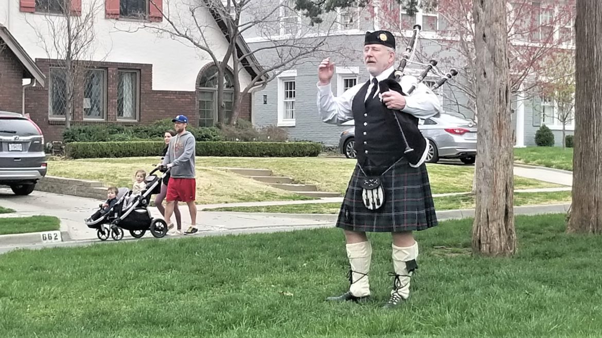 John Tootle playing bagpipes