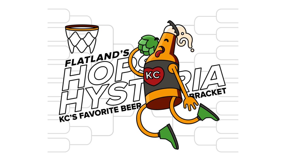 Flatlandkc.org's Hops Hysteria - beer bottle character dunking a hop into a basket