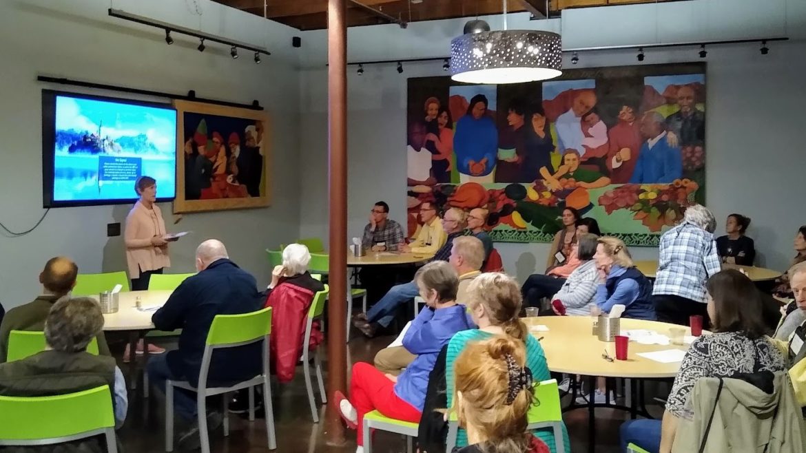 Hannah Fenley speaks at a “Contemporary Spirituality” event.