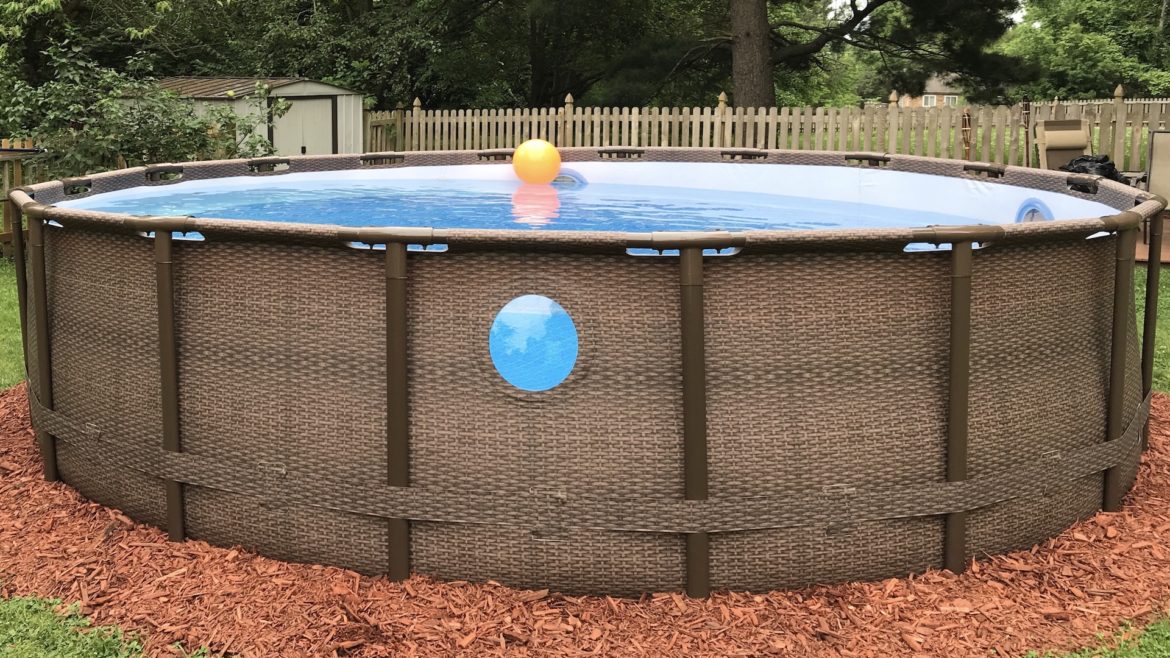 Danny Tumberger's 18-foot Coleman above-ground swimming pool set up in his backyard.