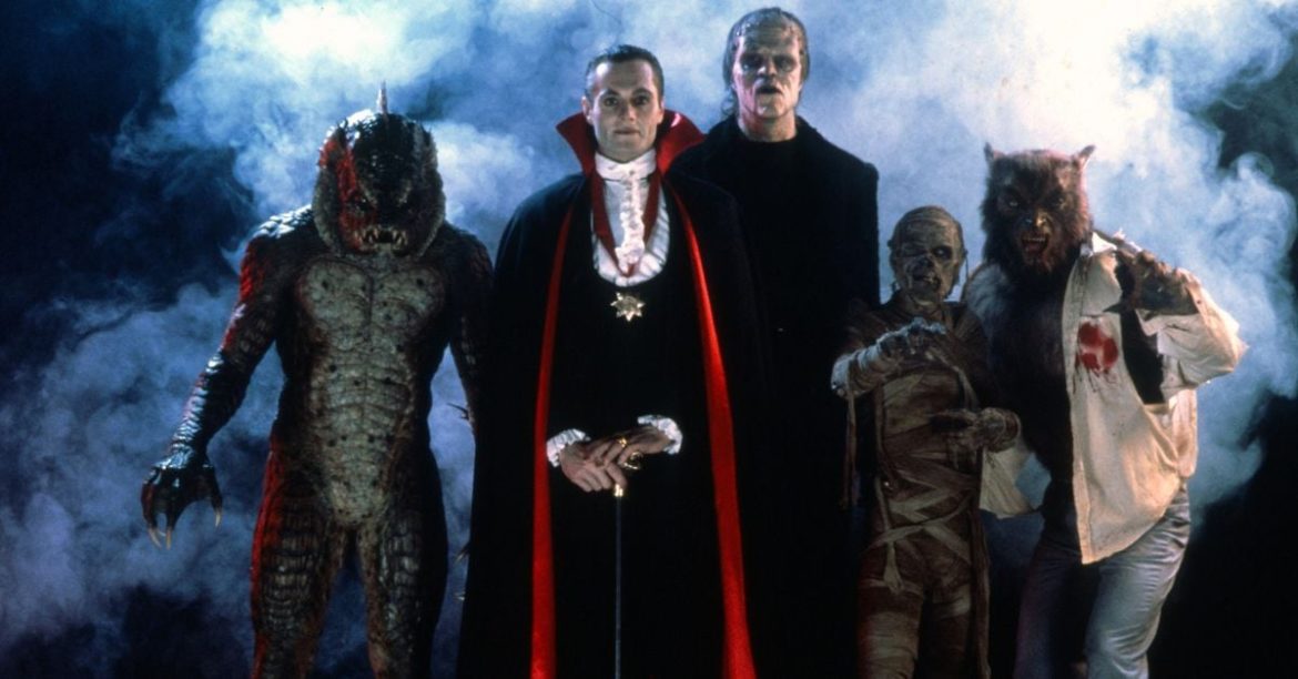 The cast of Monster Squad standing in fog
