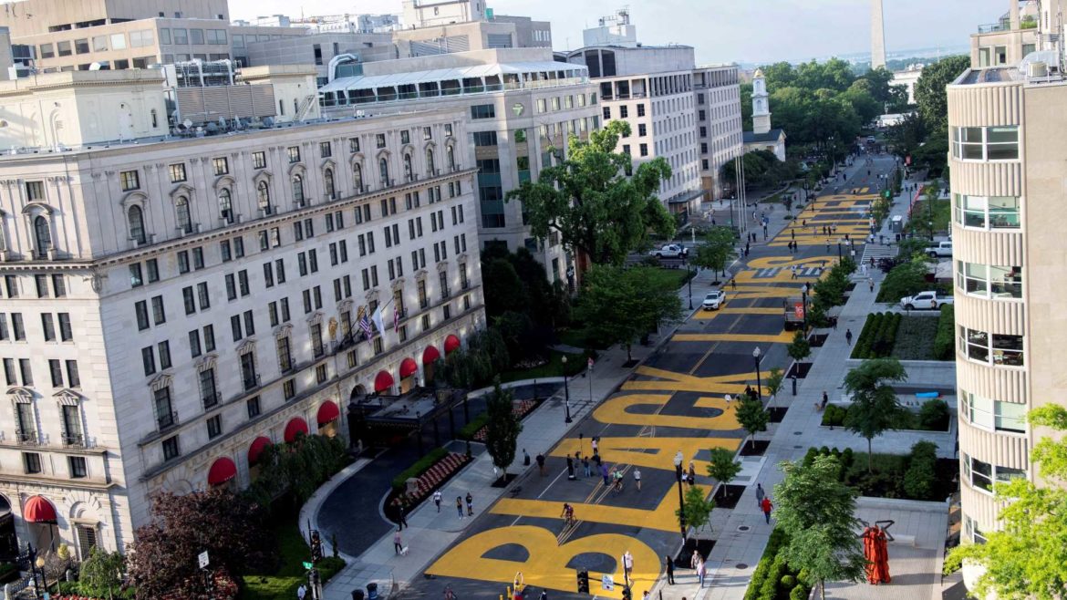 Black Lives Matter painted on the street in Washington