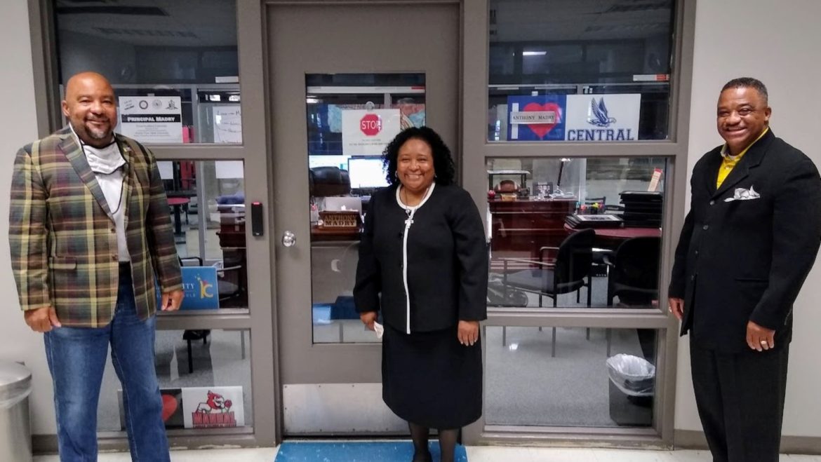 Central High School Principal Anthony Madry, left, depends on the Central Clergy Alliance for help in his schools. The Rev. Faith Allen, center, of Jamison Temple Memorial Church, and Bishop Eric D. Morrison of Kingdom Word Ministries are Alliance members.
