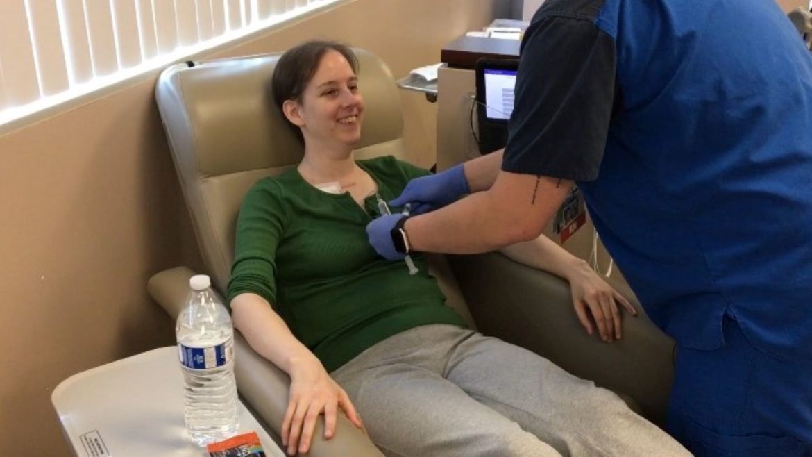 Laura Packard receiving chemotherapy in 2017.