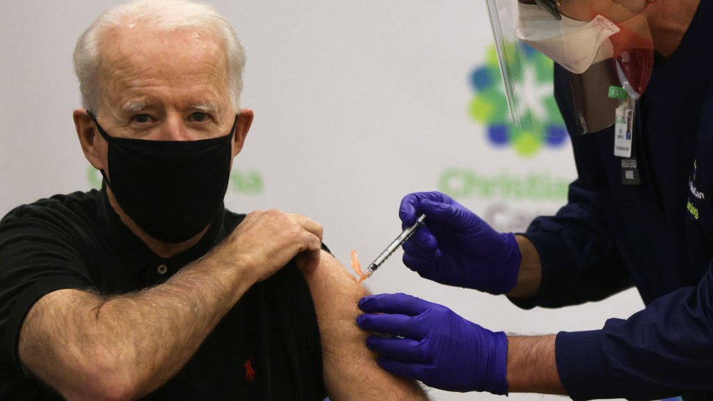 President Joe Biden receives the second dose of the COVID-19 vaccination