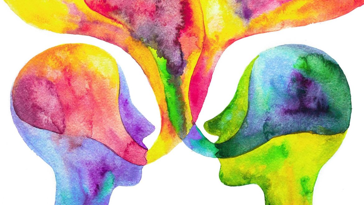 Abstract illustration of two people having a conversation.