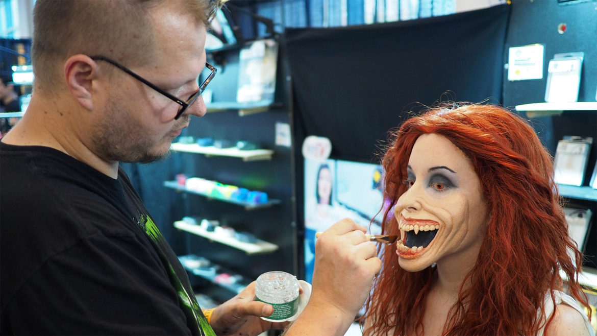 Special effects makeup artist Jake Jackson at work.