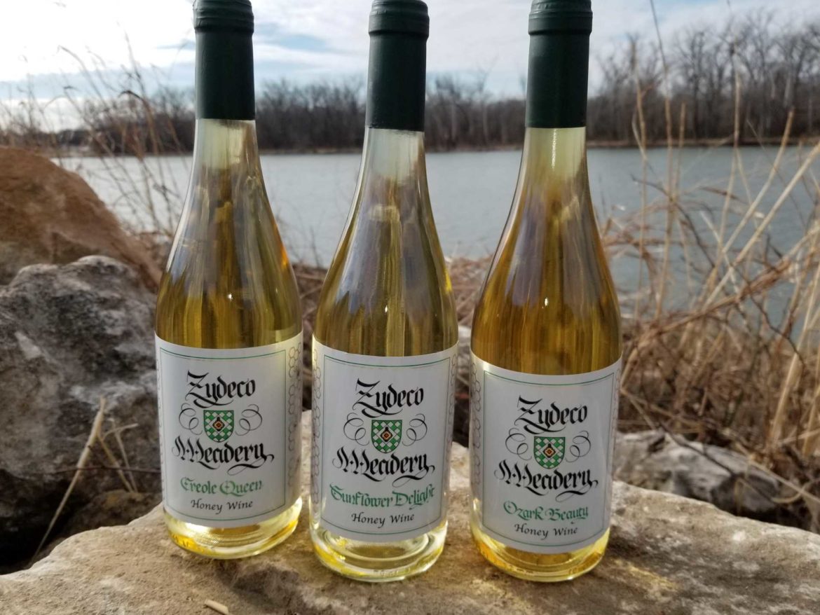 Three bottles of mead produced by Zydeco Meadery in Wamego, Kansas. , Kansas.