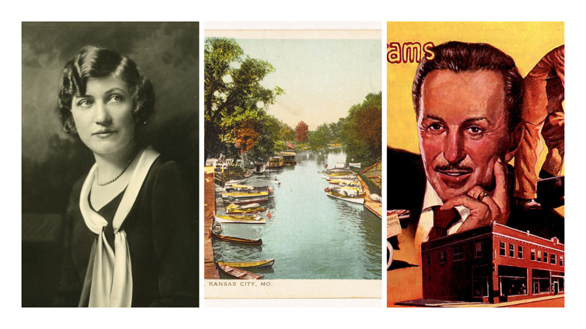 Nell Donnelly Reed, the Missouri River and Walt Disney pictured here represent the four questions up for a vote in the March 2021 curiousKC voting round.