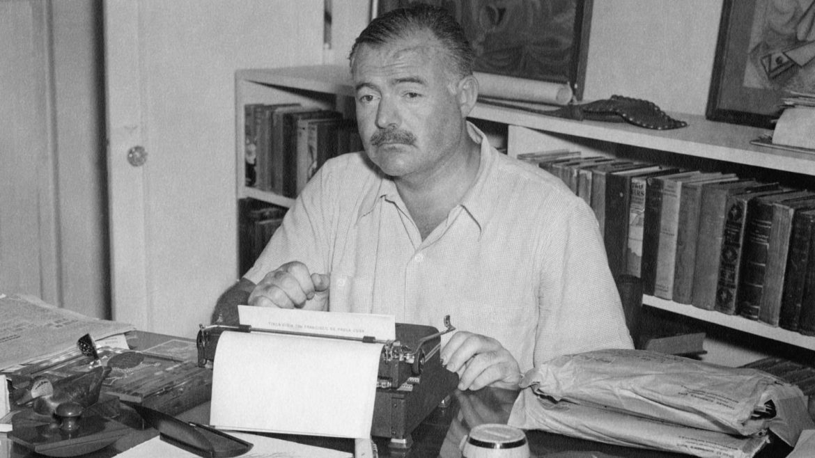 Ernest Hemingway at his home in Cuba, late 1940s.