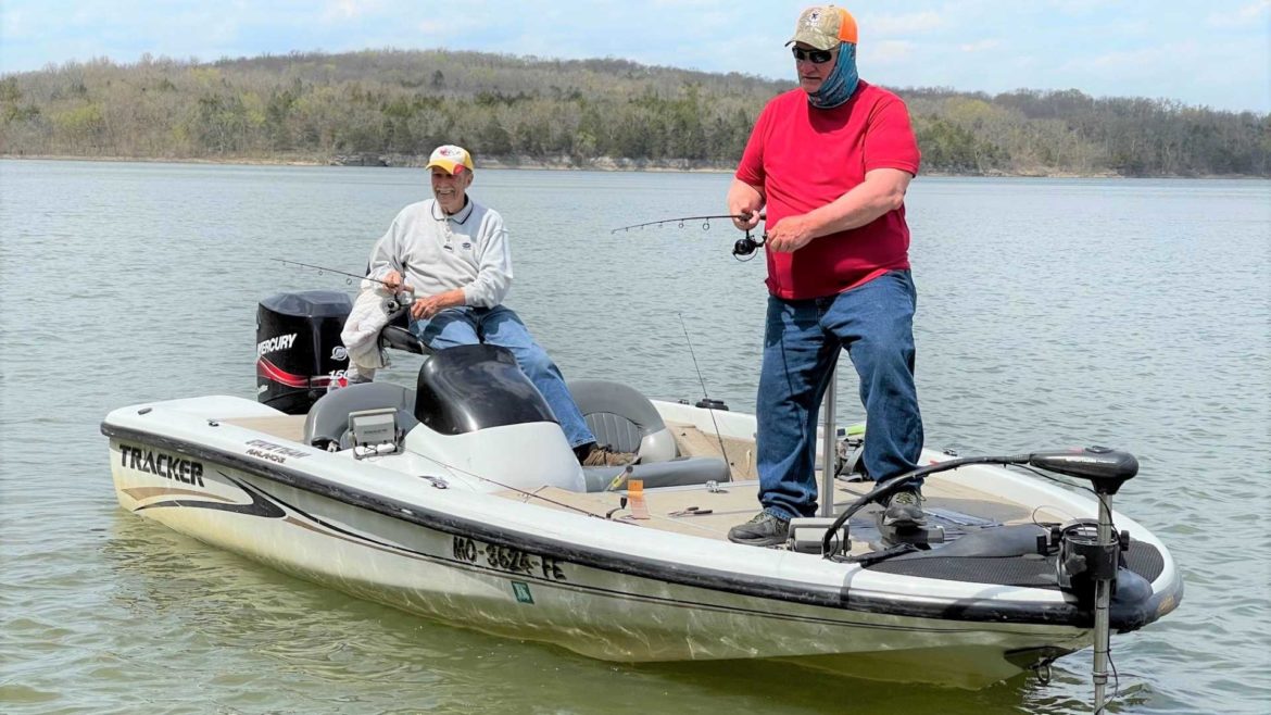 Ken White (left) fished with longtime friend Les Jarman, a guide at Stockton Lake, on a recent weekday.