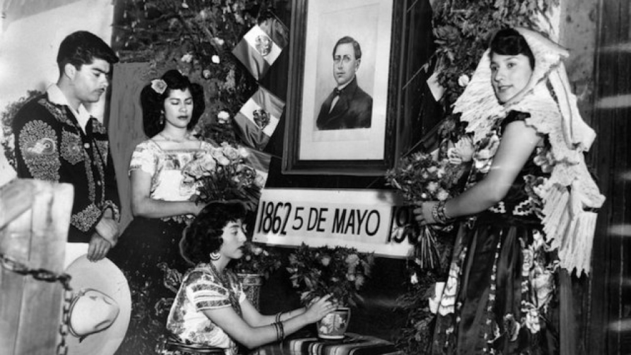 Some experts say Cinco de Mayo celebrations began in California. Pictured at the historic Avila House in 1953 are Miguel Garcia, Margarita Garcia, Virginia Henandez, and Beatrice Aguirre. (Herald-Examiner Collection | Los Angeles Public Library)