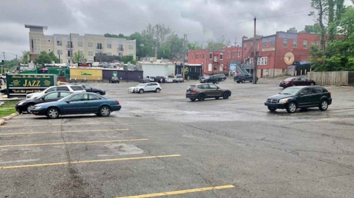 The Jamestown Square project would replace this surface across State Line Road from KU Med.