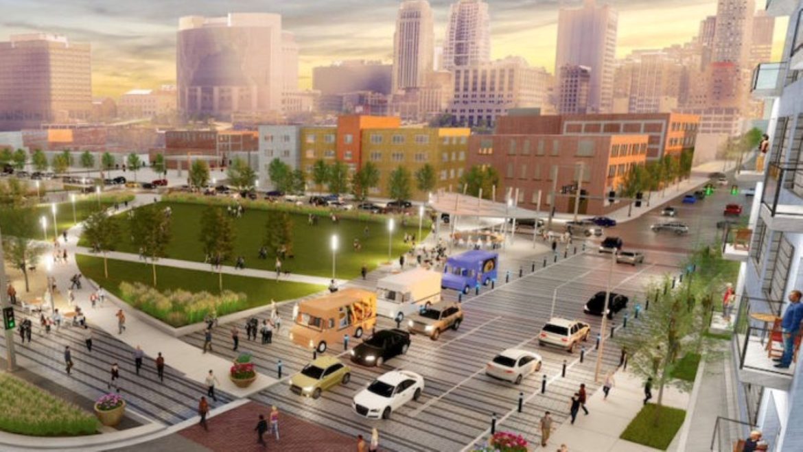 A rendering of how downtown and the River Market could be reconnected if the North Loop was removed.