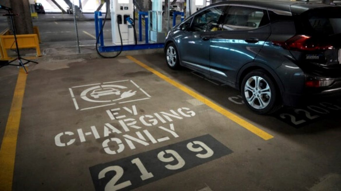 Electric vehicles are displayed before a news conference with White House climate adviser Gina McCarthy and U.S. Secretary of Transportation Pete Buttigieg to highlight electric vehicles on April 22, 2021, at Union Station near Capitol Hill in Washington, D.C.
