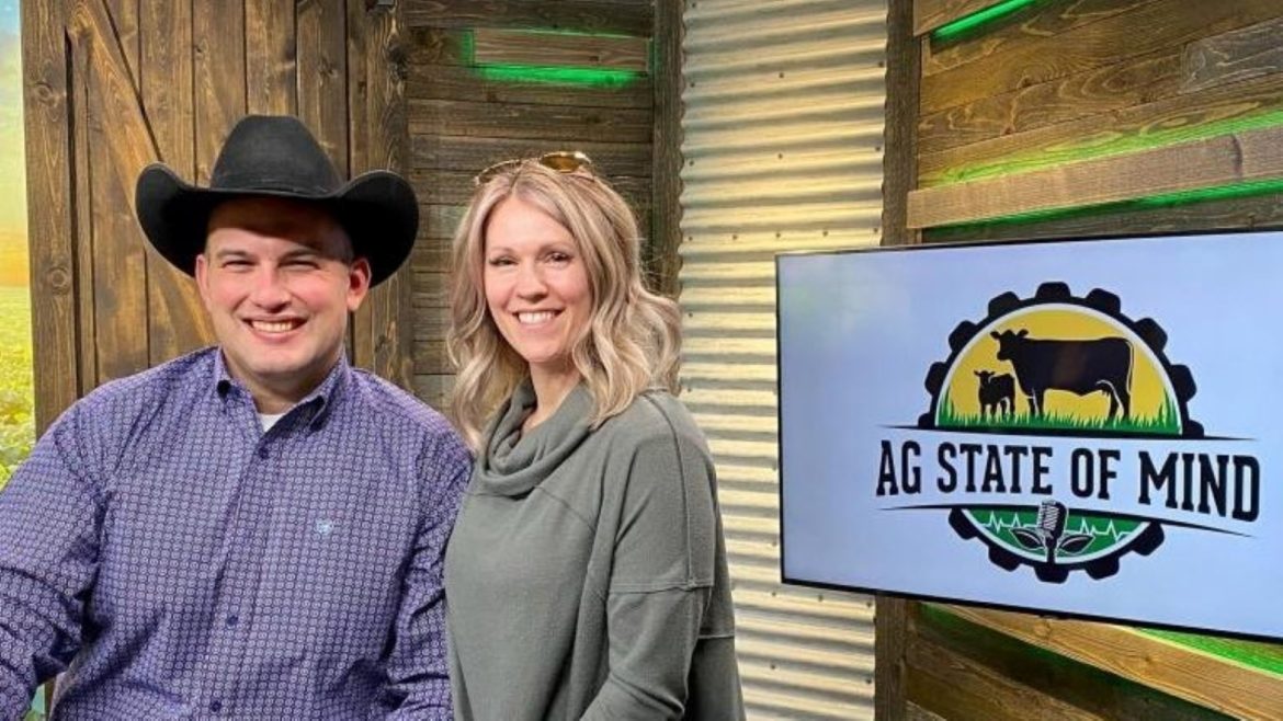 Jason and Keri Medows during a recording for Illinois Farm Bureau Women in Ag. Jason launched the "Ag State of Mind" podcast to discuss mental health issues in rural America.