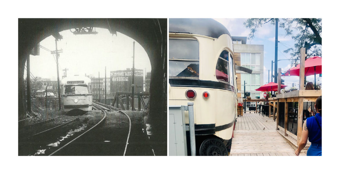 The Kansas City streetcar, then and now. (Image,leftt, from KSHB | Image, right, Ieshia Downton | Flatland)